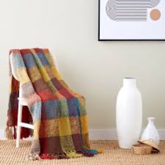 Spiced Cha Chunky Yarn Multicolor Plaid Throw Blanket - Picture 5 of 11